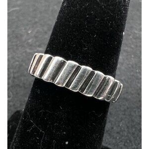 Vintage 925 Sterling Silver Modernist Ribbed Band Ring Size 6.5
